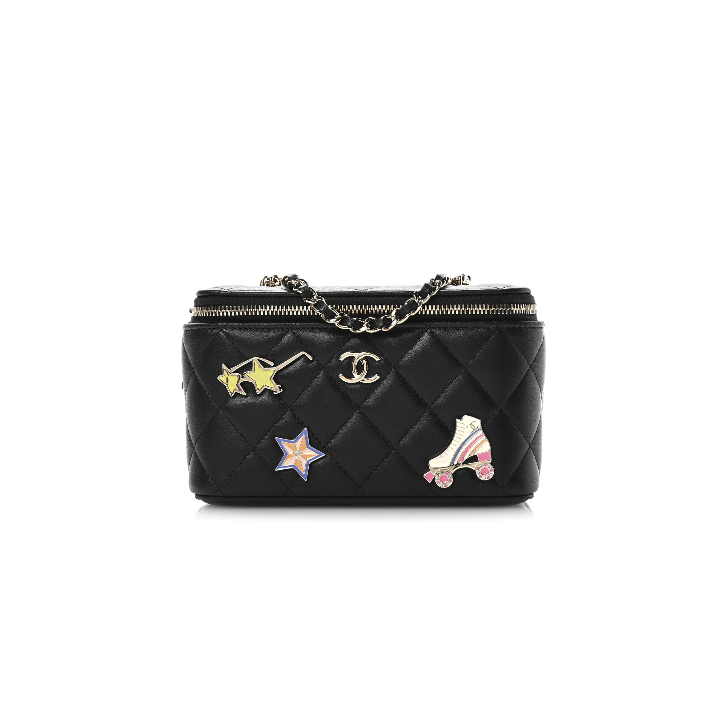 CHANEL LAMBSKIN QUILTED ROLLER SKATE SMALL VANITY CASE WITH CHAIN AP1341 (16*9.5*7.5cm)
